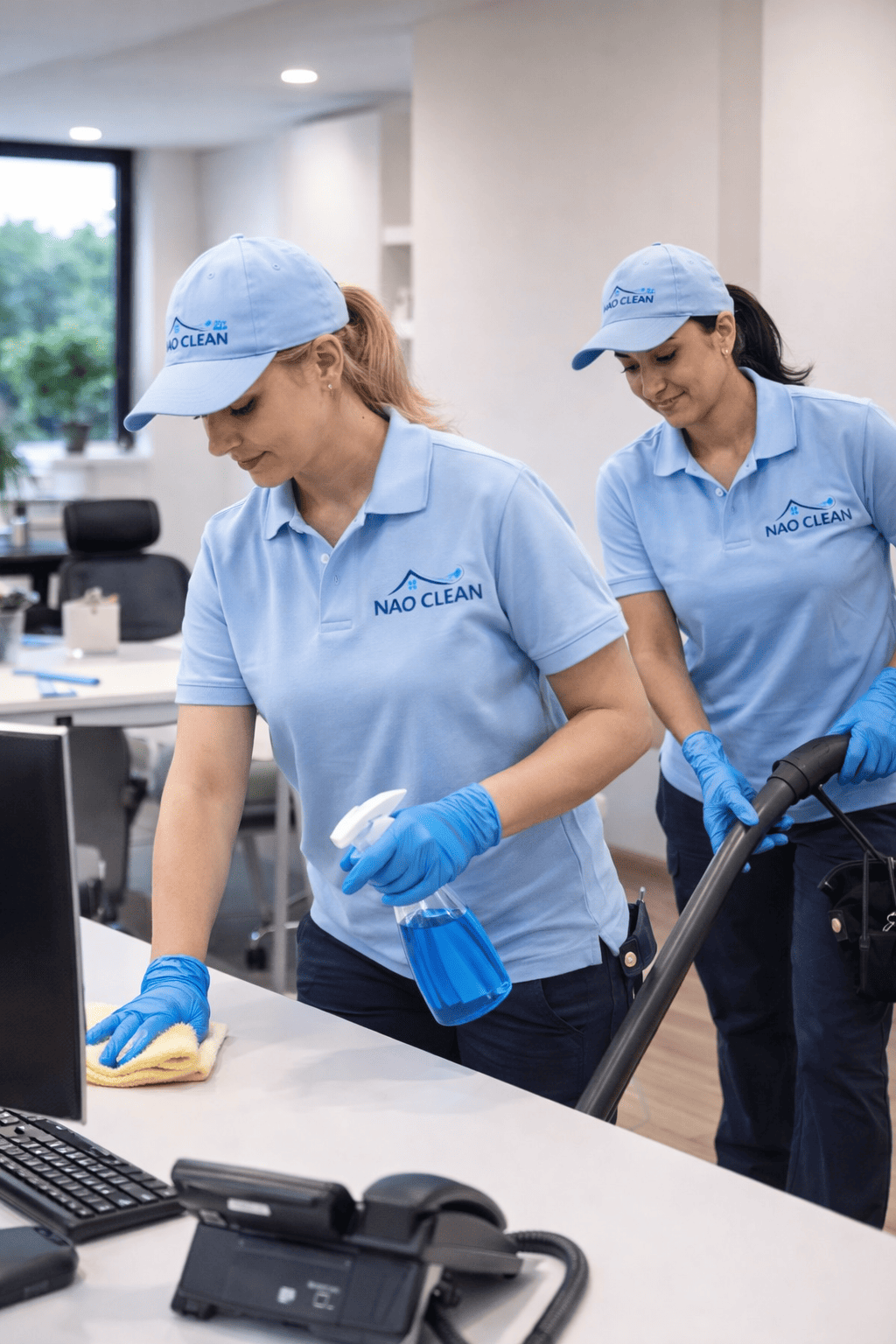 Équipe Nao Clean nettoyant des bureaux professionnels à Bruxelles