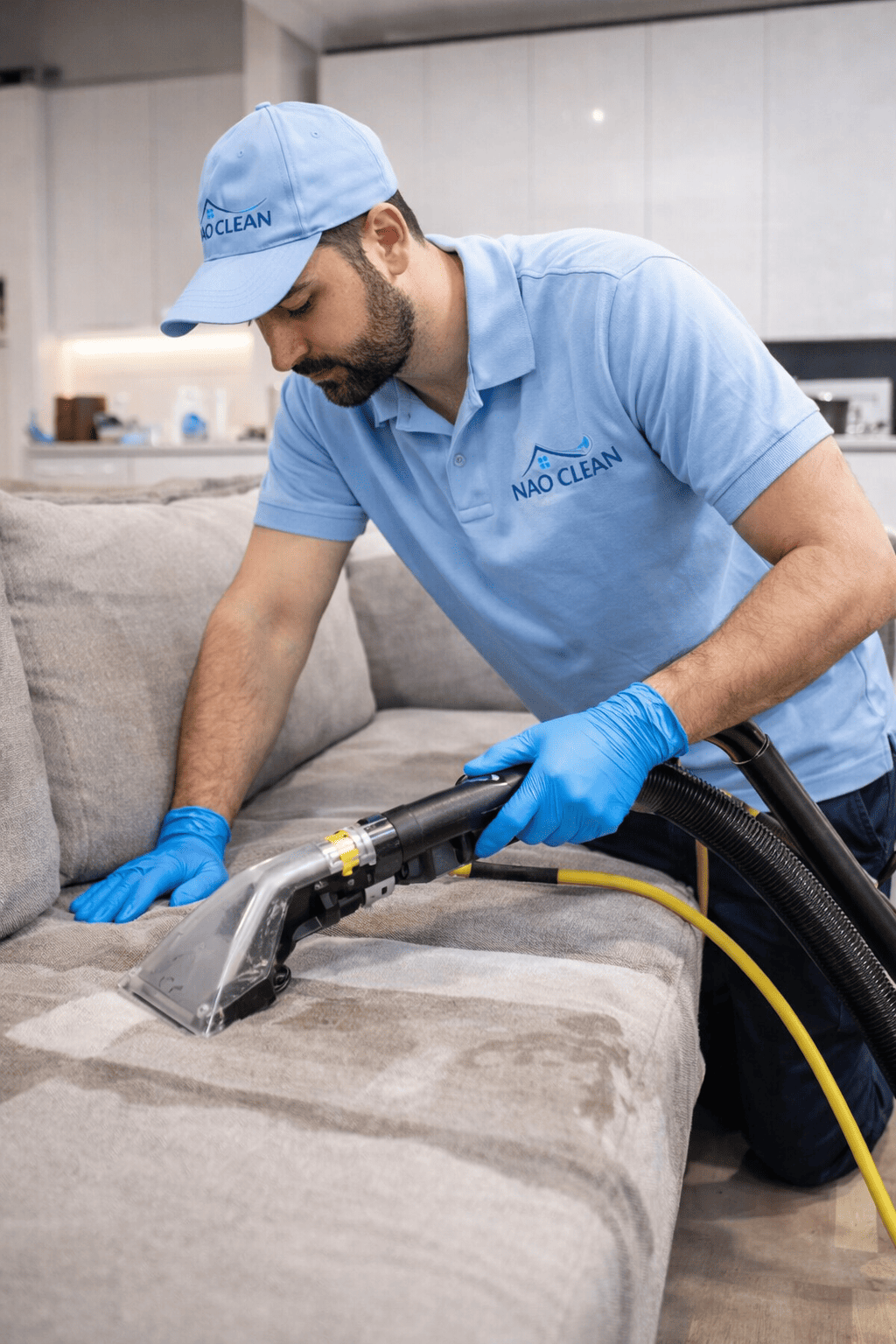 Nettoyage de canapé à la shampouineuse par Nao Clean