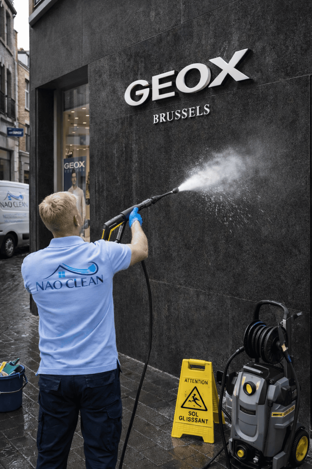 Nettoyage de façade haute pression à Bruxelles par Nao Clean