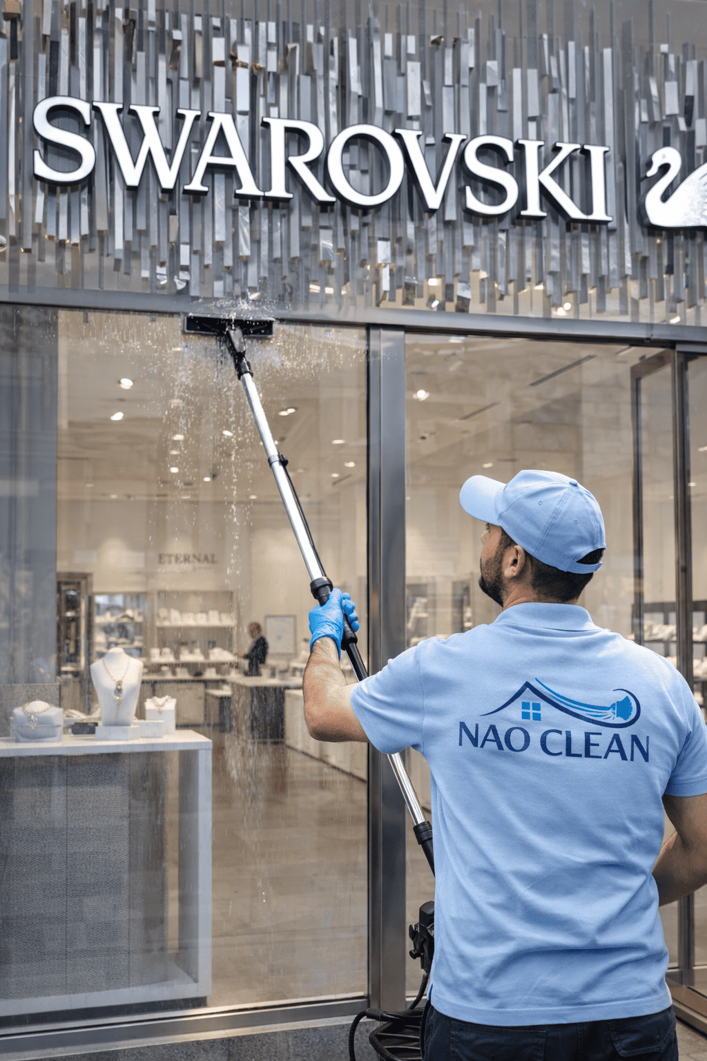 Nettoyage de vitres de la boutique Swarovski à Bruxelles par Nao Clean